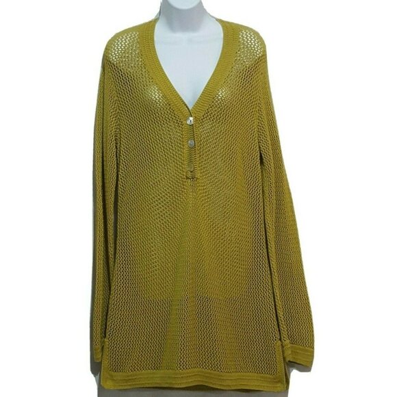 Chicos 3 US L Womens Top Open Knit Crochet Mesh Pullover V Neck Cotton Tunic - Picture 2 of 7